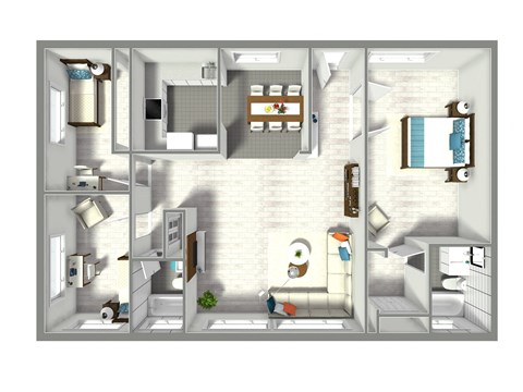 Floor plan for 3 beds, 2 baths, 1444 sqft